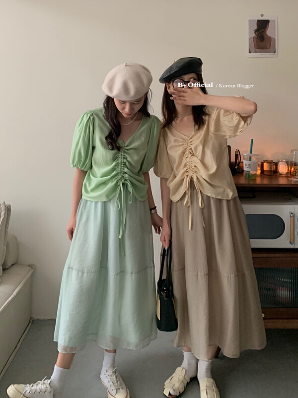 [B plus] Korean slim drawstring fresh blouse 22-9441-2# HBx