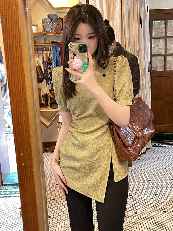 [L.L studio] Vintage cheongsam design textured top small shirt 5103# PCZ