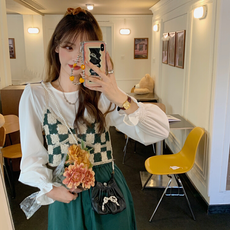 [f · P] fashionable exterior Plaid vest design sense hollowed out vest / suspender 95029# HBx