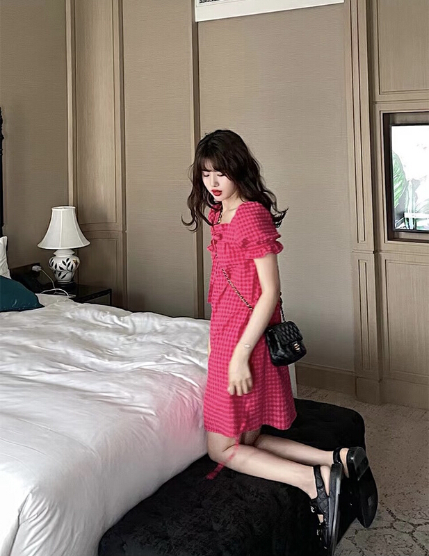 New in early summer! [Dai Dai] white lattice sweet dress (with belt) 4566# HBx