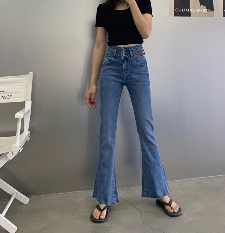 Original price 130.72! [1980] Korean style super slim hip lift elastic micro flare high waist jeans 80136# zyh