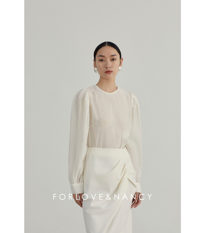 New year in early spring! [FN] Korean fashion round neck bubble sleeve shirt fa2xag033# cqw