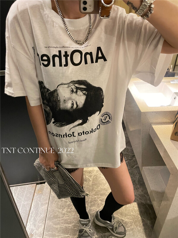[TNT continue] round neck Korean pattern printed short sleeve T-shirt (T-shirt only) 256# L