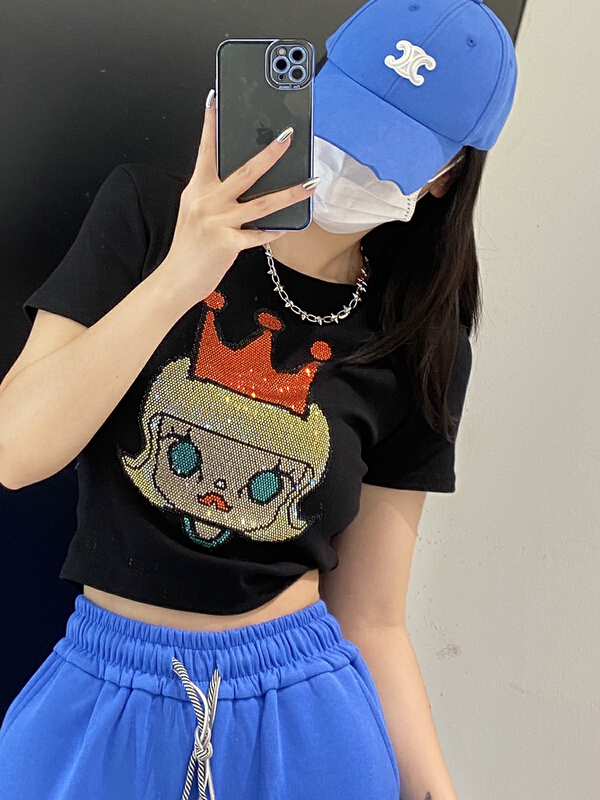 New in early summer! [kashefei] cartoon Sequin Pullover short sleeve T-shirt 78-8# ozq
