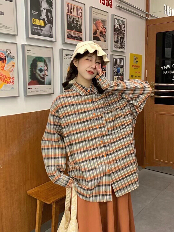 goods in stock! New year in early spring! [da. 7] gradient stripe versatile shirt 2297# LSL