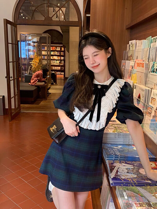 goods in stock! New in early summer! [Kiki studio] Korean fashion small women's slim dress (with bow tie) 5621# hjy