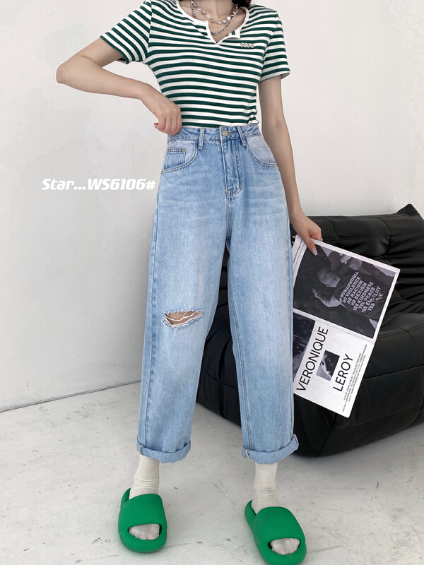 [star] Korean high waist loose cut jeans ws6106# CLS
