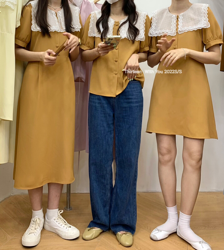 goods in stock! New in early summer! [thirten thirteen] fashion color blocking lace up dress 1618# XYY