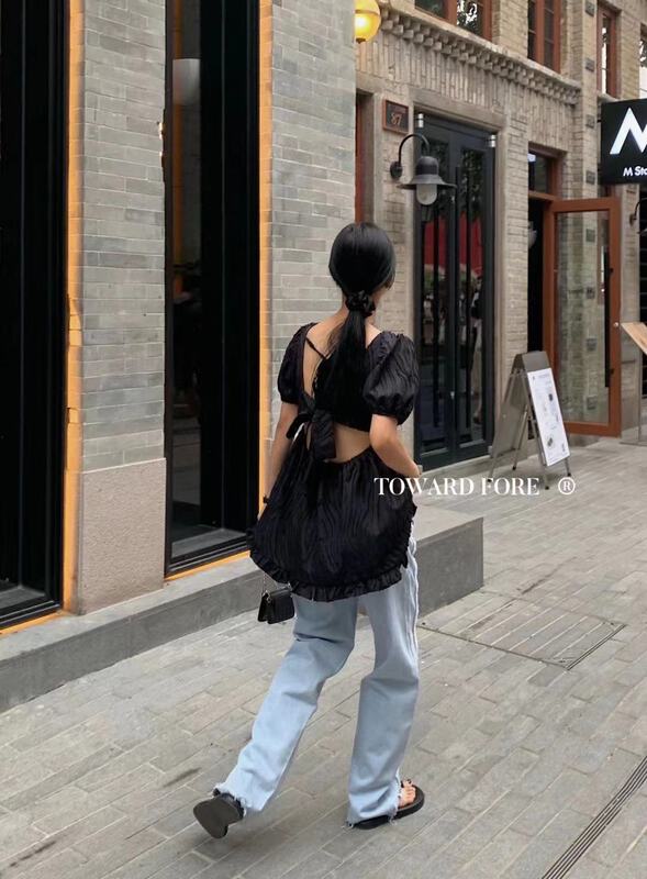 [toward front] niche fashion bandage design shirt w6163# zxl