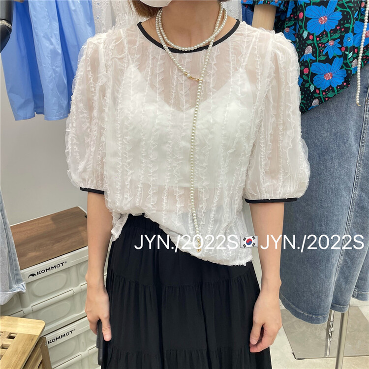 [jyn Jinyu lemon] Chiffon color matching collar fashion shirt 7267# LSL