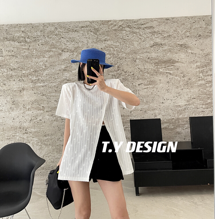 [T.Y tangyuanjia] Korean split design Short Sleeve T-shirt 2065# ozq