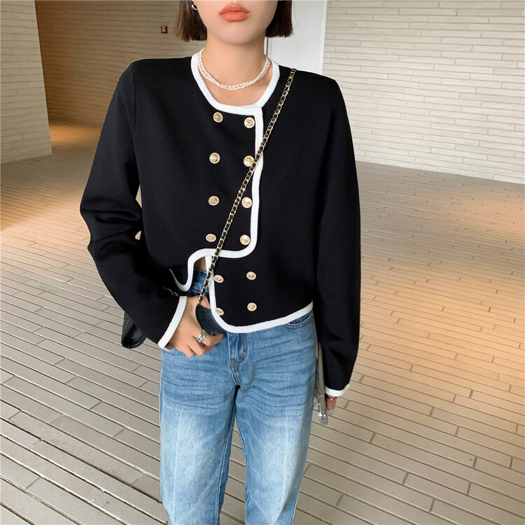 New year in early spring! [DTU] color blocking foreign style comfortable Vintage knitted cardigan 52046# LSL