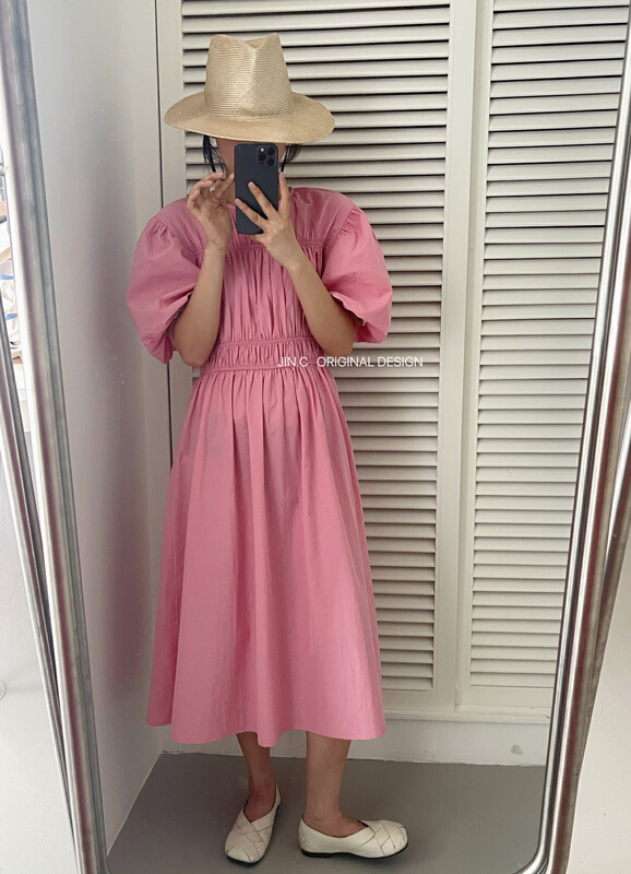 [Jin. C] French elastic waist round neck dress h3006# XYY