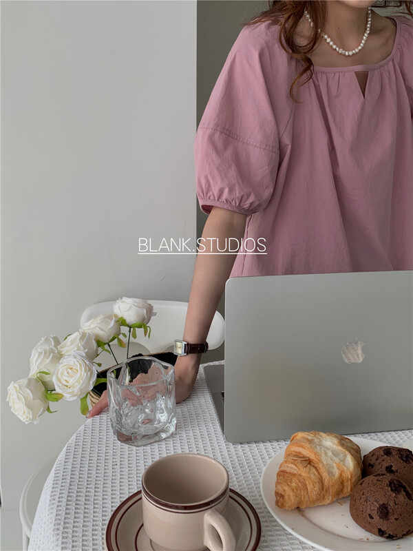 [blank] French round neck bubble sleeve shirt 5226323# WPL