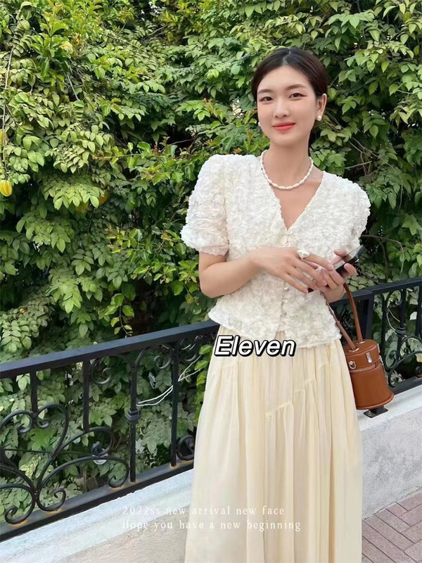 [eleven] temperament jacquard short bubble sleeve blouse 2388# PCZ