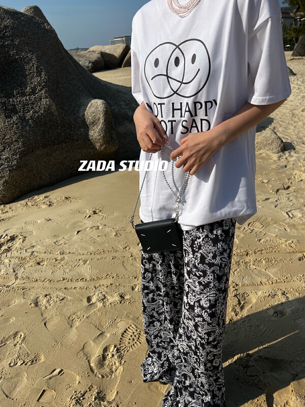 New year in early spring! [Zada] cashew flower pleated lower slit casual pants 3157# WTT