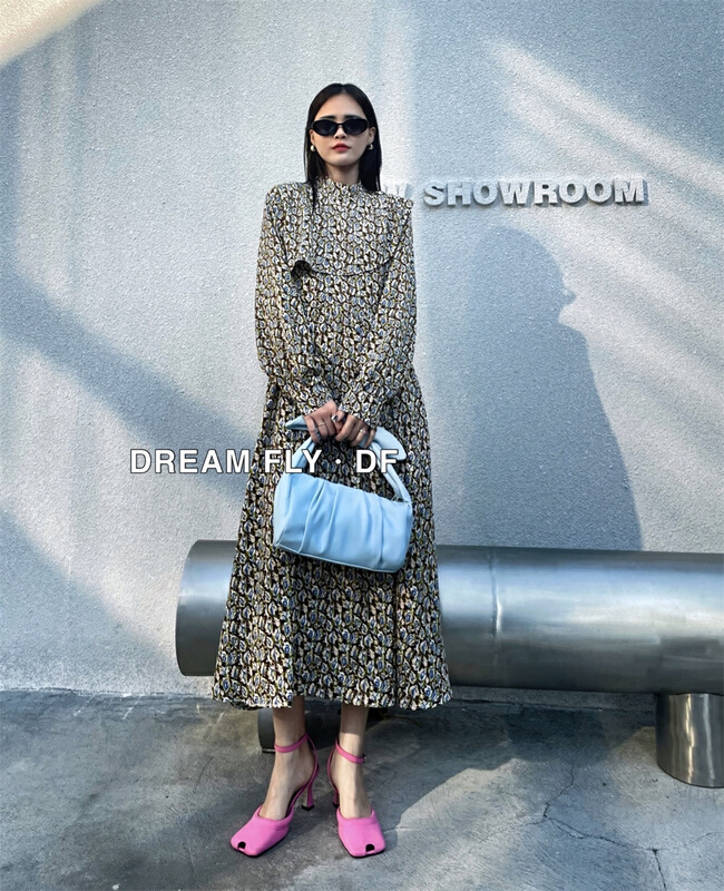 New year in early spring! [dream fly] ladies stand collar floral dress 61026# XJ