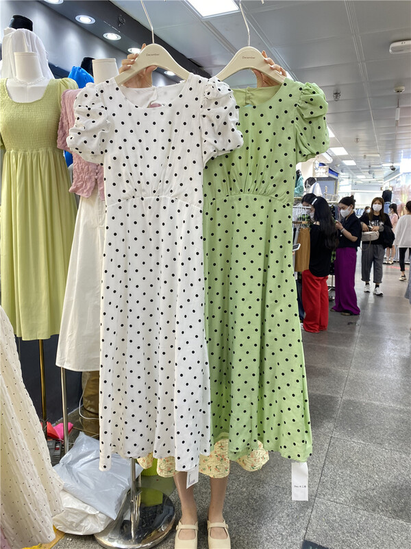 [December] Korean lady wave dot bubble sleeve dress ys3-1315# hjy