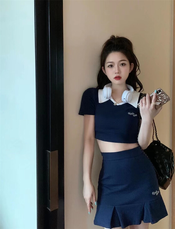 [MS studio] college style Navy Sports Top + skirt suit 09136# PCZ