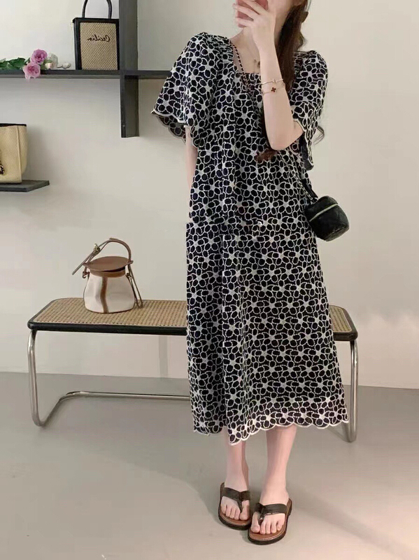 [RS] square neck embroidered dress rs1828# XYY