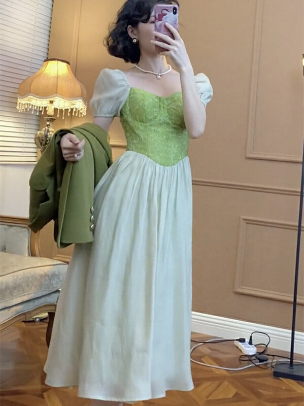 [LML] French retro bubble sleeve waist dress 01733# ozq