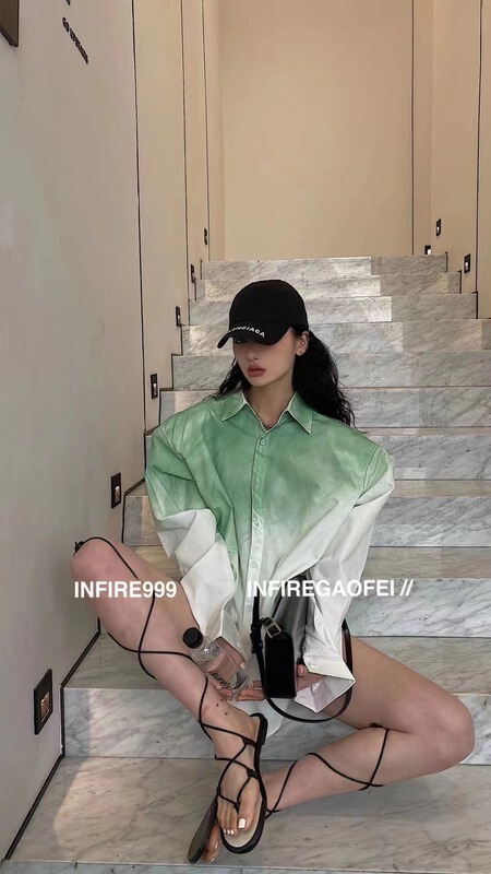 [c.h.z] gradient niche personalized Loose Fit Shirt 90750# WTT