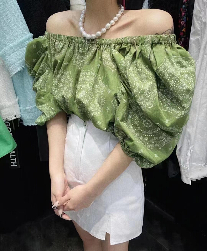 [MI] foreign style retro bubble sleeve pull off shoulder shirt (only selling small shirts) 9163# PCZ