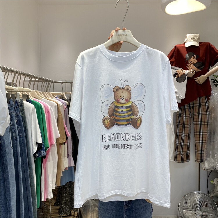 [new time] bee bear print loose short sleeve T-shirt 6160# XYY