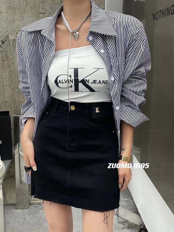goods in stock! New in early summer! [zuomo Zuo Mo] small slit bear skin brand denim skirt 9195 blue 9195-1 black # XJ