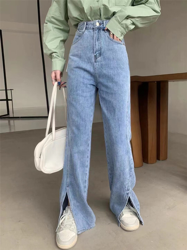 Early spring! [Dido] Korean slit straight jeans 6957# hjy