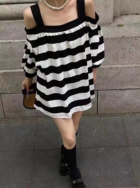 [JH] off shoulder striped versatile dress (without matching) 41741# PCZ