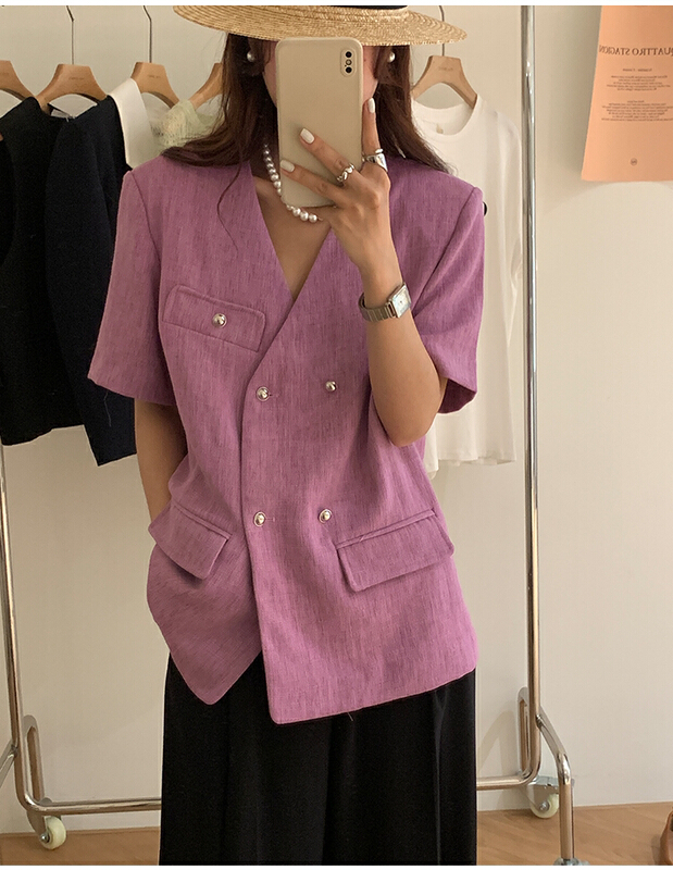 New in early summer! [the mind] ins Korean style V-neck solid color versatile small fragrance short coat 60238# XYJ