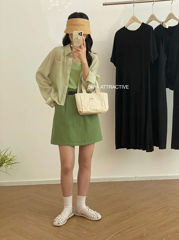 [sky] Korean long sleeved sunscreen shirt + suspender vest suit 19263-1# HBx