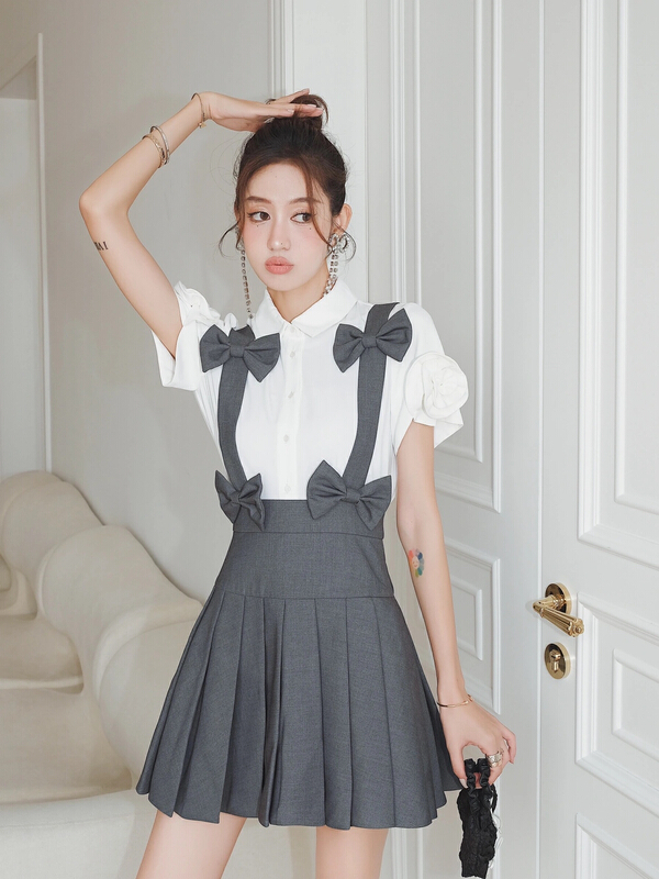 [ala] college style high waist Pleated Dress b1593# JJ