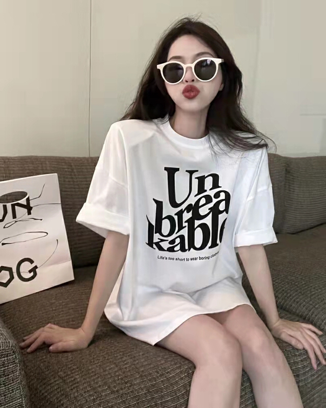 New in early summer! [YG] loose letter versatile flannel short sleeve T-shirt 6330# lwy