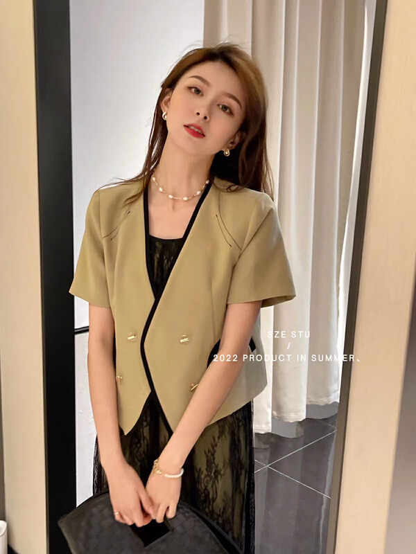 [Sze] fashion double breasted contrast suit 90503# zxx