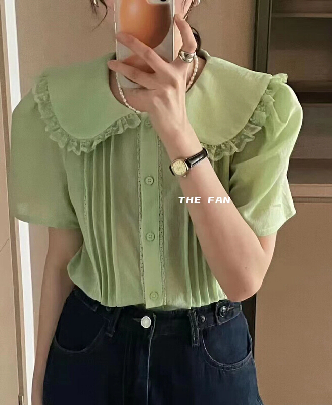 [the fan] small fresh pleated baby collar shirt 502665# PCZ