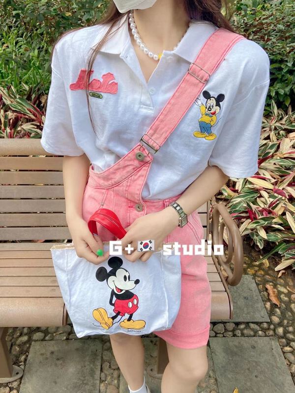 [G +] Korean Mickey embroidery Pullover cartoon short sleeve T-shirt 25360# WTT