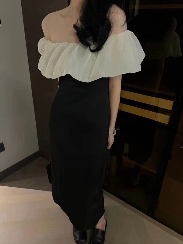 [MI] Korean style lace one shoulder slit dress 9602# PCZ