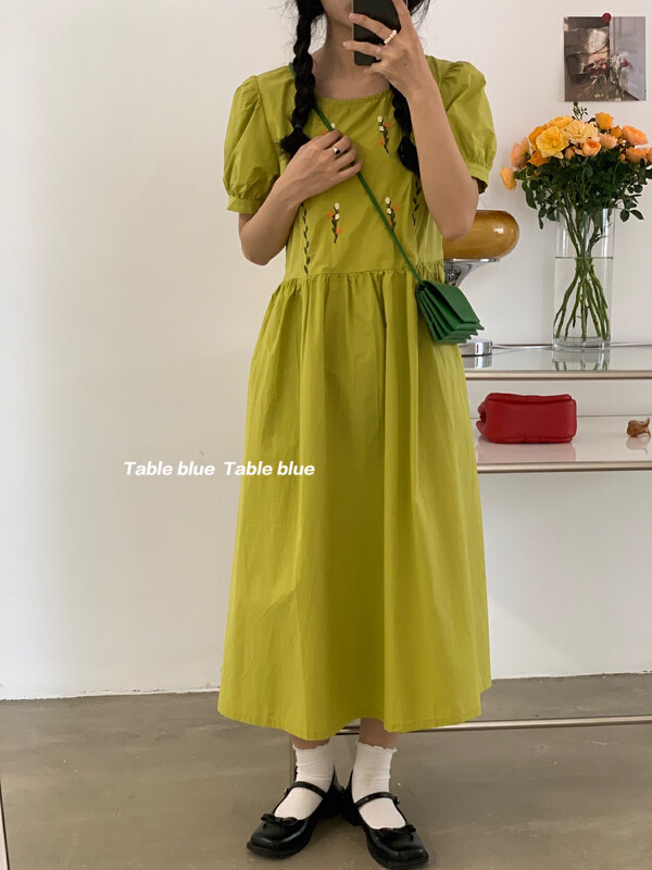 [table blue] fashion embroidery medium length dress 2125# LSW