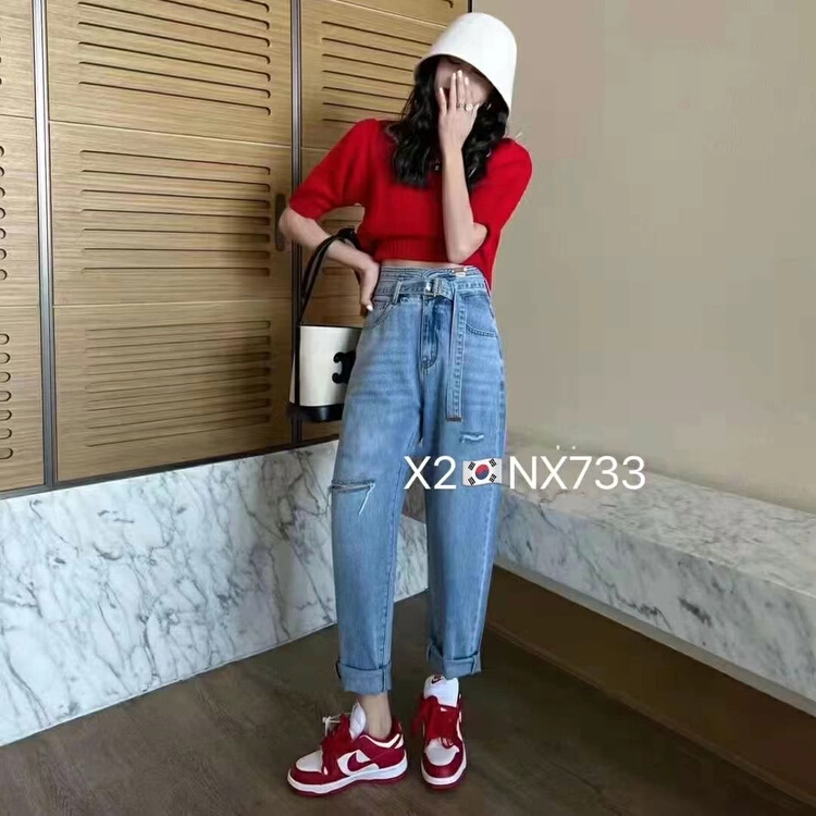 New year in early spring! [x2 square] slim and comfortable Korean jeans (with belt) 733# ll