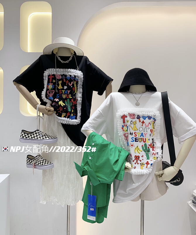 [wlady] Korean funny pattern lace short sleeve T-shirt (excluding matching) a352# WTT