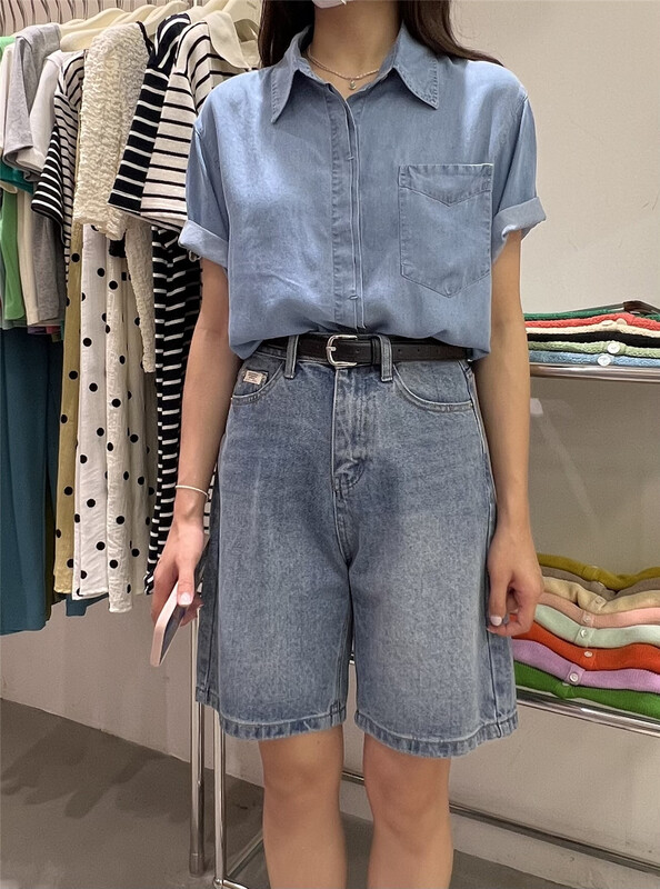 [feeding] Korean solid color single Pocket Shirt 3389-e6# cqw