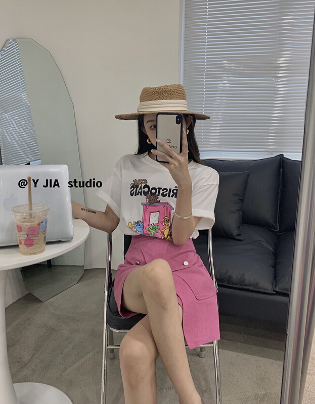 New in early summer! [y.jia Yijia] casual round neck short sleeve + simple irregular patch pocket skirt set ys2-7761# PCZ