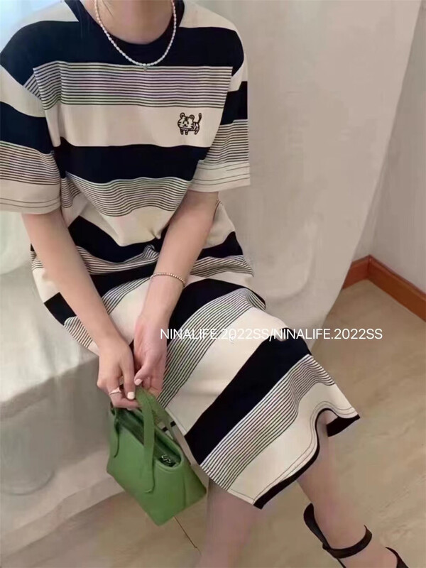 New in early summer! [Nina life] striped loose fit dress f015# zxl
