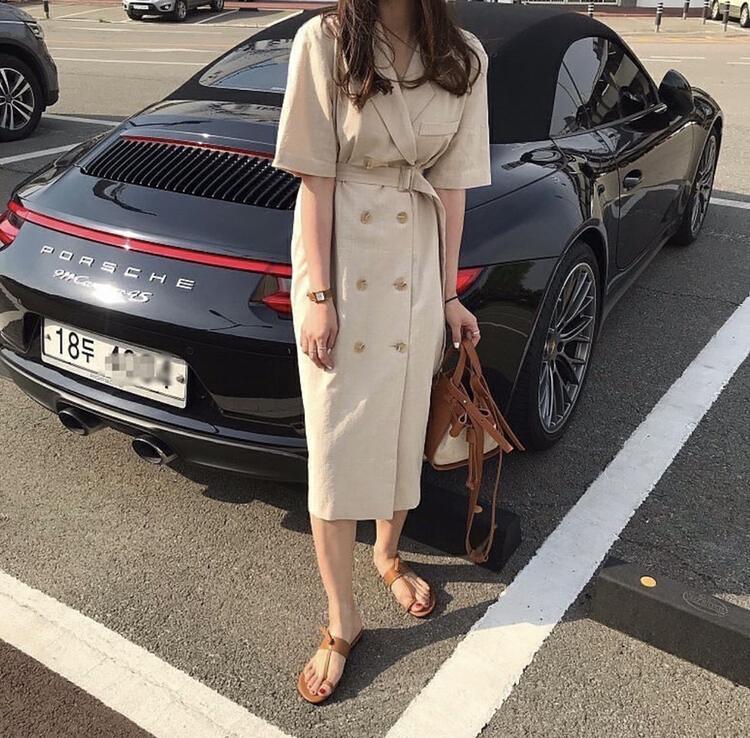 [Yulia] commuter versatile suit collar long dress 2222# LSW