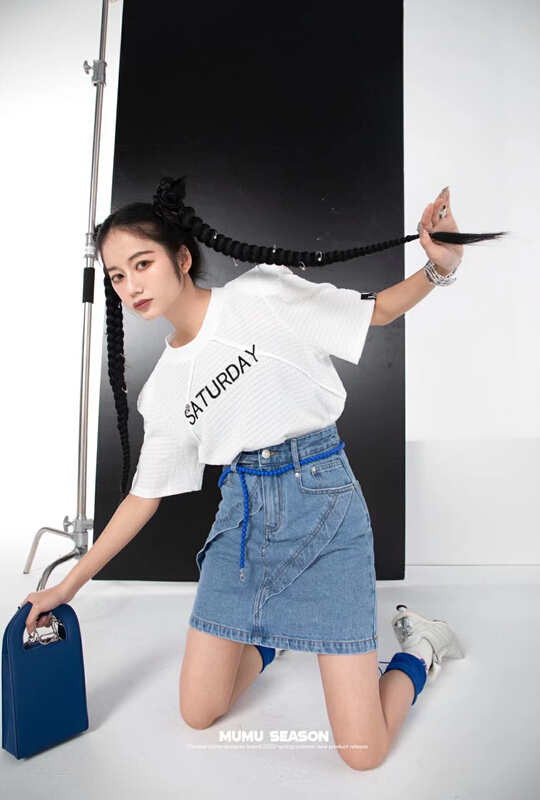 [Mumu season] casual shoulder pad letter short sleeve T-shirt 6189# zxl