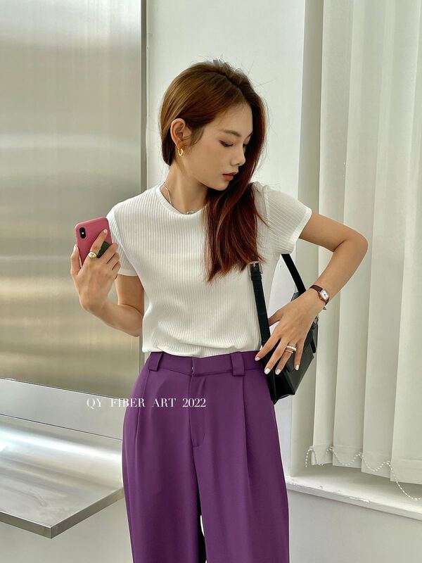 New in early summer! [QY fiber art] Korean simple thread short sleeve T-shirt 26072# CSX