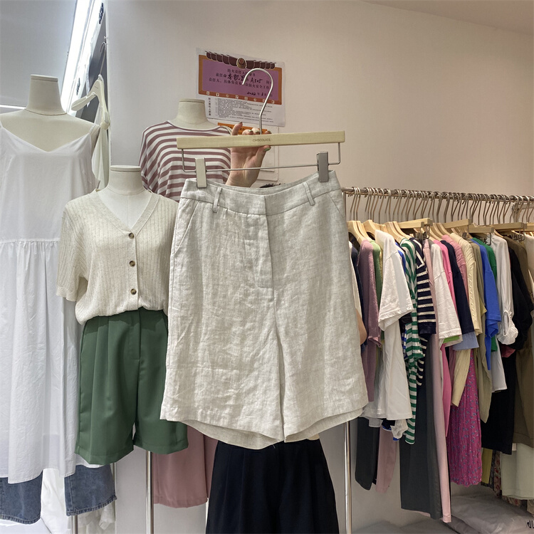 [chocolate] Korean version of versatile linen slim casual shorts 6625# CSX