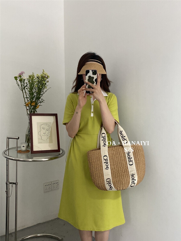 [OA] Korean color blocking waistless adjustable dress 1175# XYY